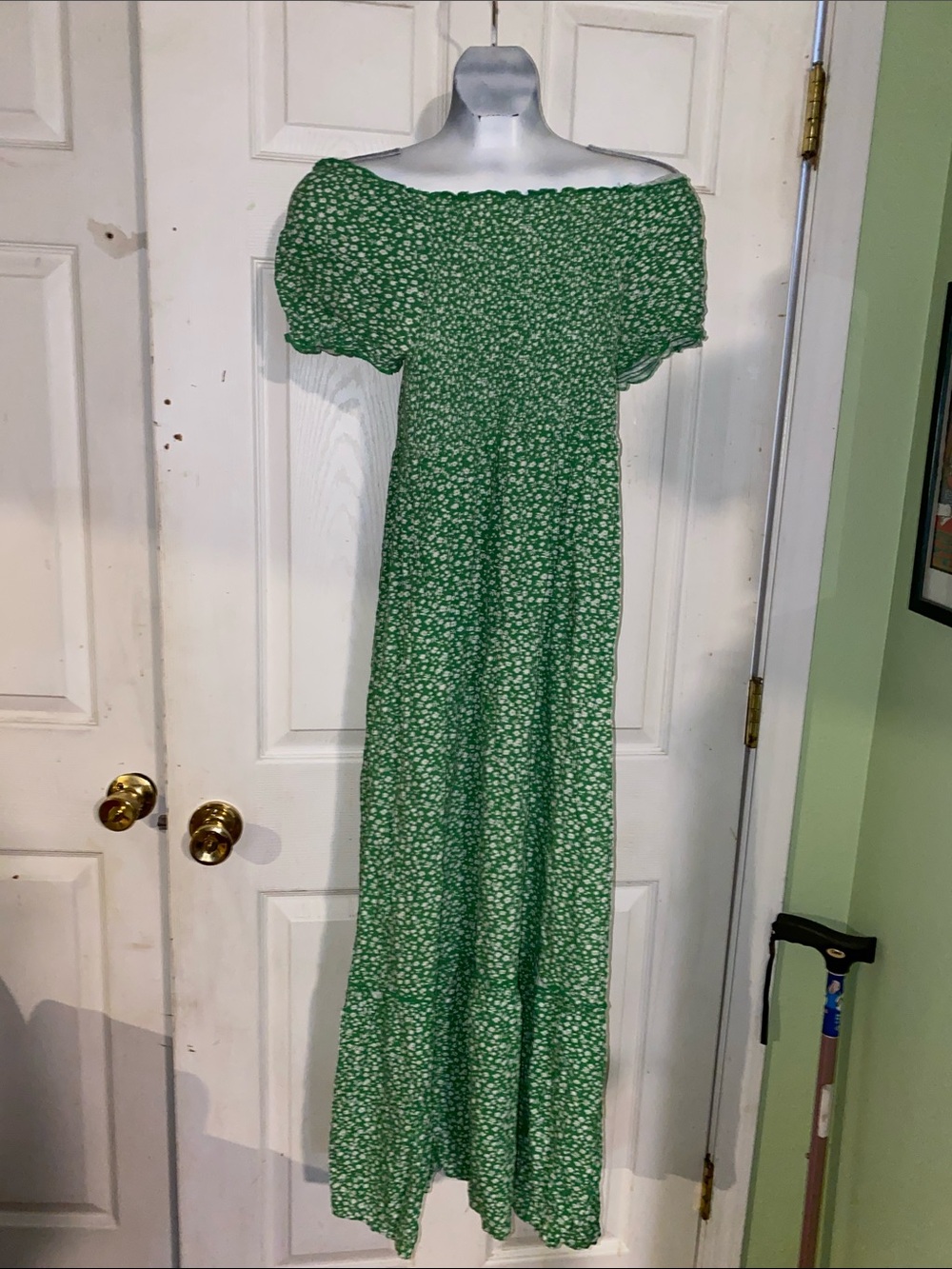 Smocked Green Floral Off-Shoulder Maxi Dress (527)